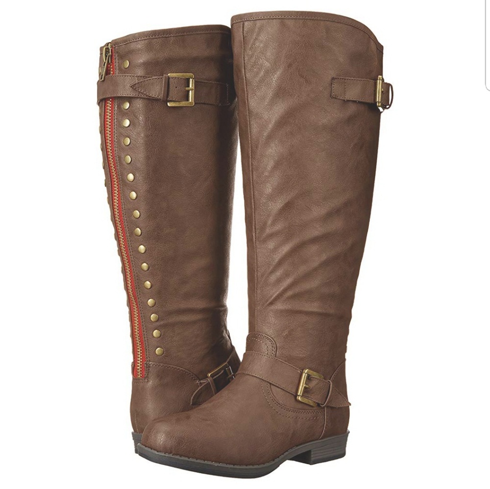 Brown Faux Leather Extra Wide Calf Riding Boots